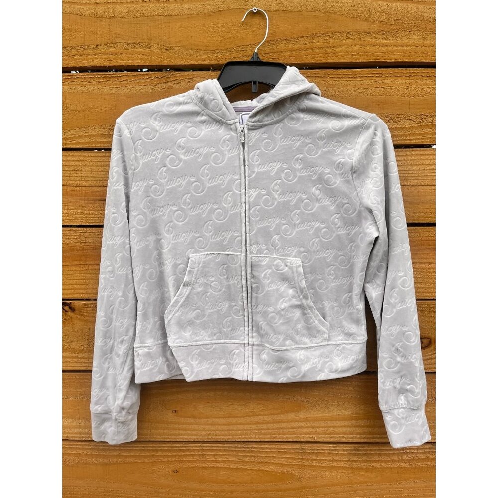 Juicy Couture Womens Full Zip Hoodie Crown All over Print Grey Sz Med